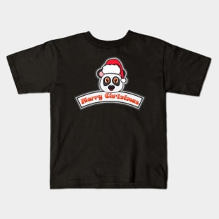 Sticker and Label Of  Panda Character Design and Merry Christmas Text. Kids T-Shirt